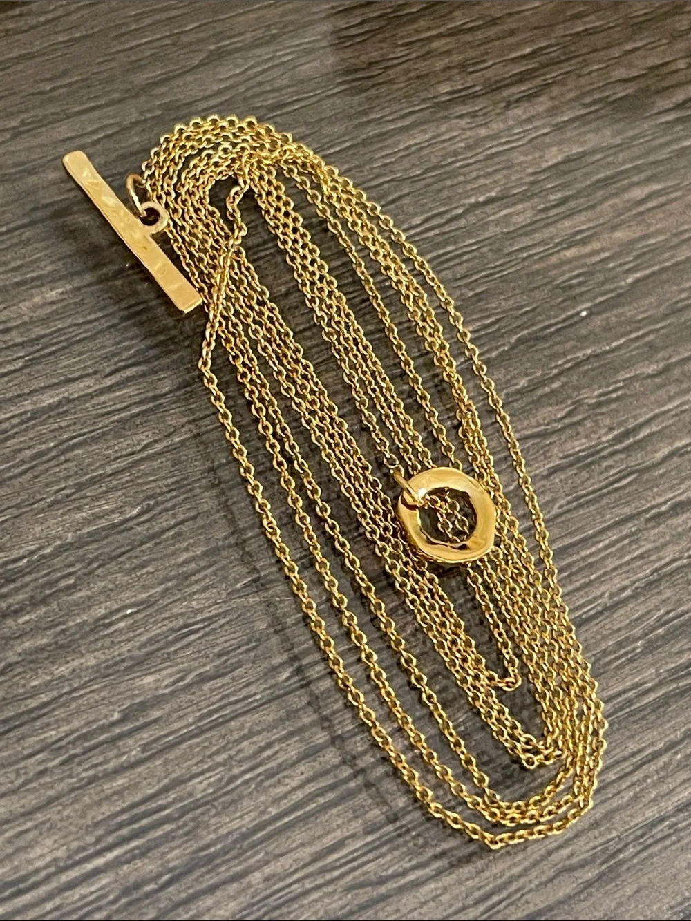 Trendy Gold-tone Long Lariat Necklace - Bar & Circle Necklace